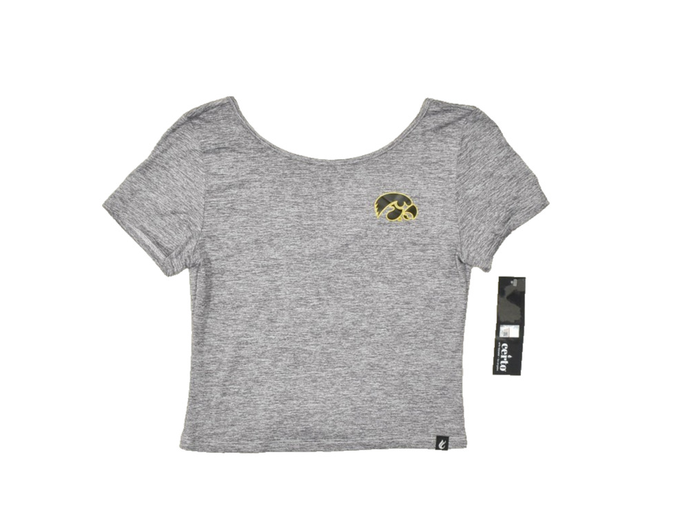 Certo Iowa Hawkeyes Gray Scoop Neck Cropped T-Shirt Short Sleeve Size S NEW